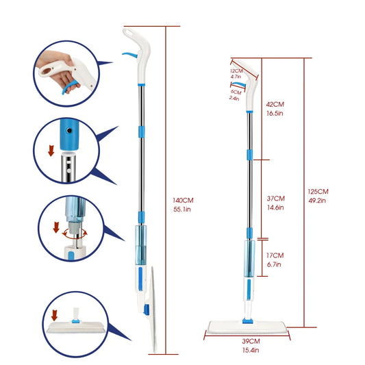 Household Three Parts Pole Clever Floor Cleaning Mop Microfiber Lazy Flat Magic Spray Mop