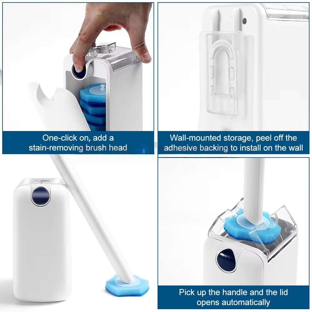 Replaceable Wall Mount Toilet Bowl Cleaning Brush and Holder Set Plastic Disposable Toilet Brush