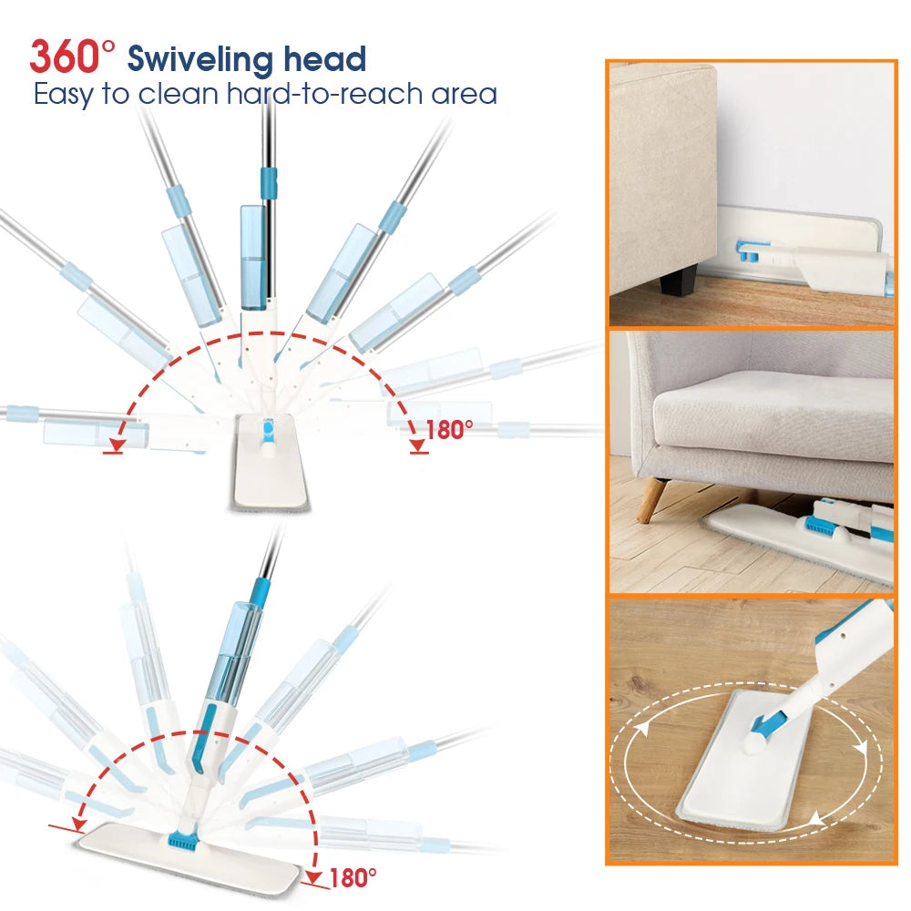 Household Three Parts Pole Clever Floor Cleaning Mop Microfiber Lazy Flat Magic Spray Mop