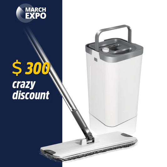 March EXPO Cleaning Wash Flat Mop and Bucket Set Squeeze Mop Bucket for Flooring Cleaning
