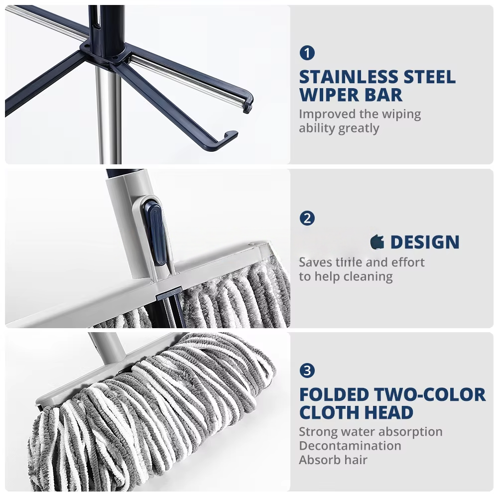 Unique Design E-Shape Design Magic Microfiber Flat Mop Cleaning Floor Squeeze Dust Mop