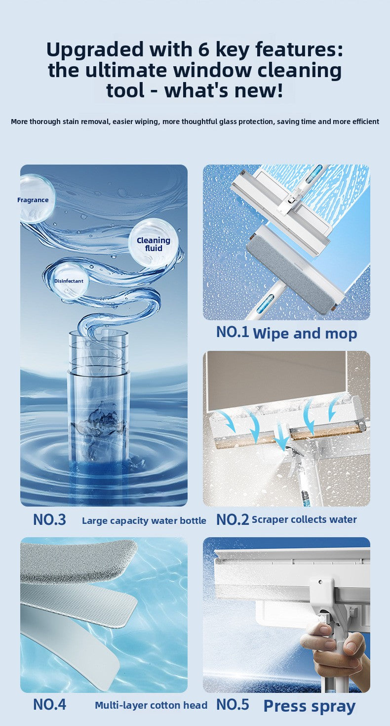 Spray water spray to collect dirty water Double-sided high-rise glass cleaning mop Household lazy window scraping artifact MOP