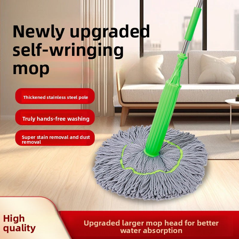 New hand-washing self-screwing rotary mop household second water squeeze large water absorption decontamination dry and wet dual-purpose rotary mop